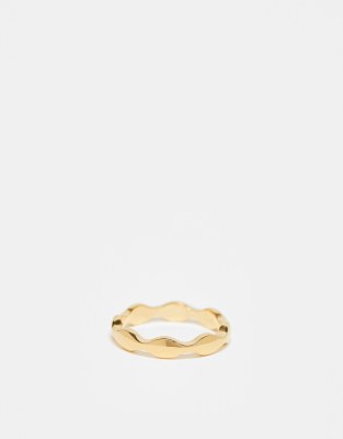 ASOS DESIGN waterproof stainless steel ring with wavy design in gold tone