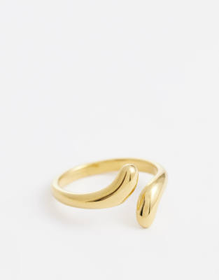 Asos Design Waterproof Stainless Steel Ring With Wrap-around Design In Gold