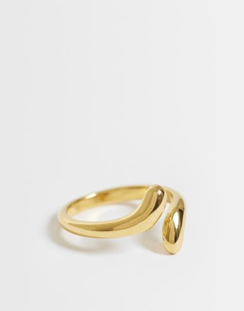 ASOS DESIGN waterproof stainless steel ring with wrap-around design in gold tone - view 1