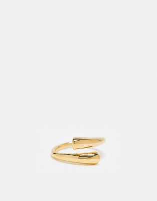 ASOS DESIGN waterproof stainless steel ring with wraparound design in gold tone