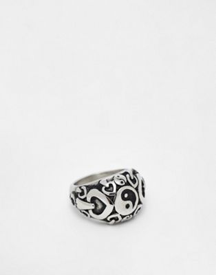 ASOS DESIGN waterproof stainless steel ring with yin yang design in burnished silver tone