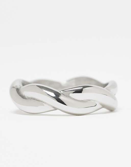 ASOS DESIGN waterproof stainless steel rope band ring in silver tone