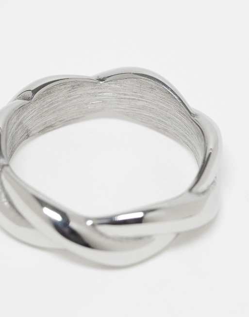 ASOS DESIGN waterproof stainless steel rope band ring in silver tone