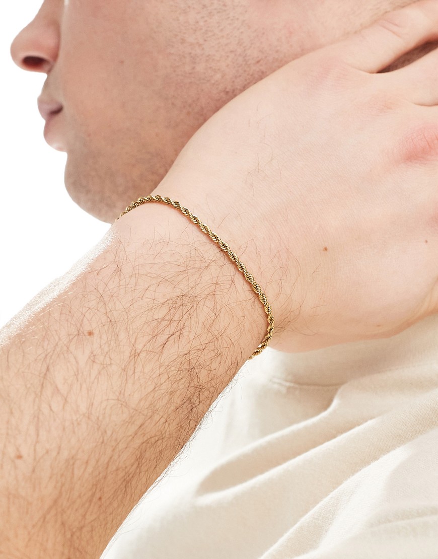 ASOS DESIGN waterproof stainless steel rope chain bracelet in gold tone