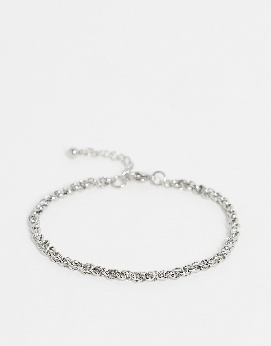 ASOS DESIGN waterproof stainless steel rope chain bracelet in silver tone