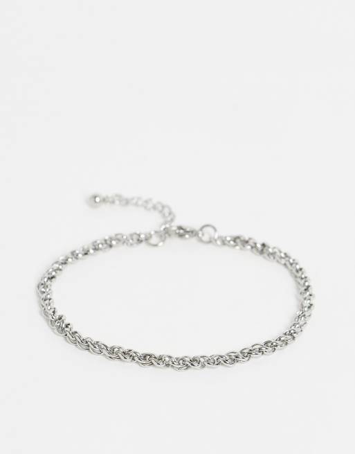 ASOS DESIGN waterproof stainless steel rope chain bracelet in silver