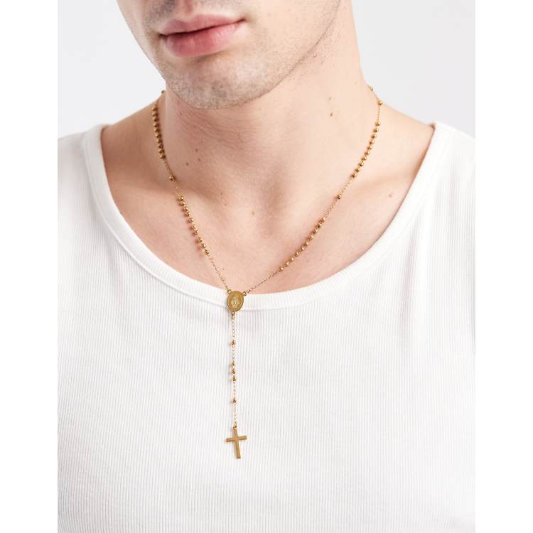 ASOS DESIGN waterproof stainless steel rosary necklace in gold