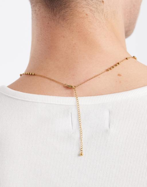 ASOS DESIGN waterproof stainless steel rosary necklace in gold  , 3 of 3