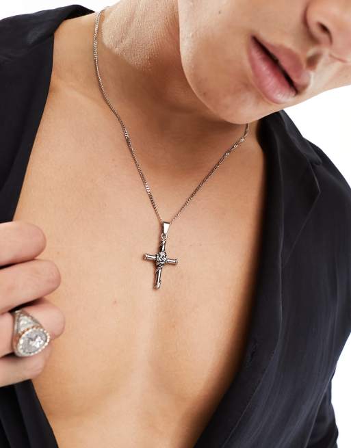 Waterproof Silver Cross Necklace for Men