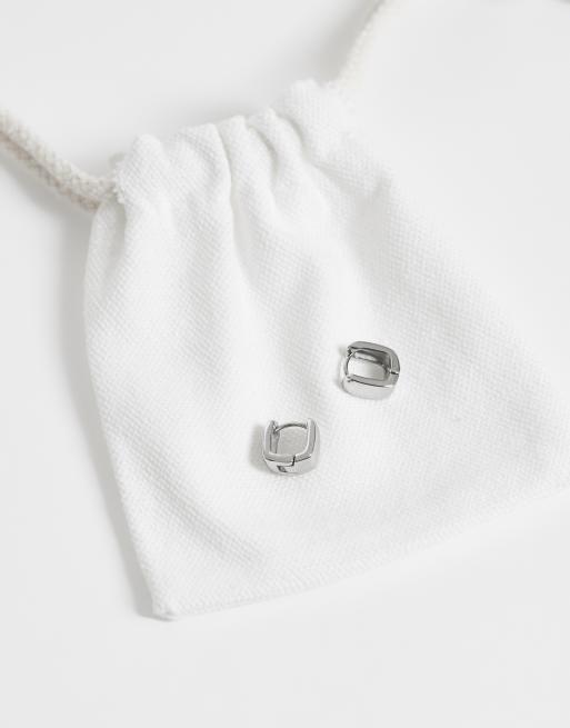 ASOS DESIGN waterproof stainless steel rounded square hoop earrings in silver, 4 of 4