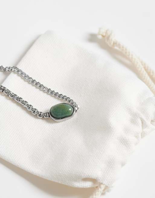 ASOS DESIGN waterproof stainless steel semi-precious moss agate half and half chain bracelet in silver, 2 of 3