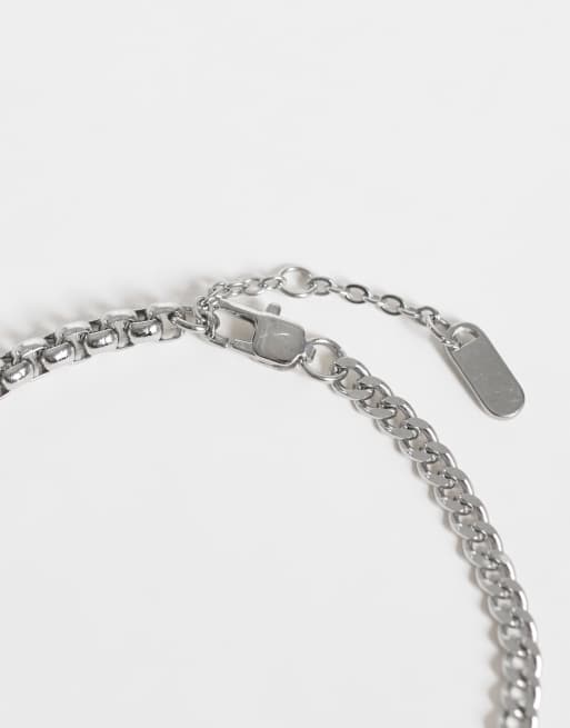 ASOS DESIGN waterproof stainless steel semi-precious moss agate half and half chain bracelet in silver, 3 of 3