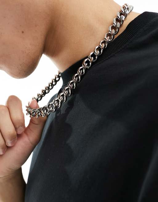 ASOS DESIGN waterproof stainless steel short chunky 13mm chain necklace with clasp in silver tone