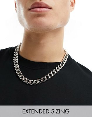 ASOS DESIGN waterproof stainless steel short chunky 13mm neck chain with clasp in silver tone