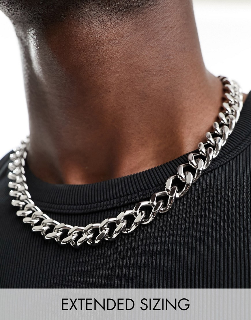 ASOS DESIGN waterproof stainless steel short chunky 13mm neckchain with clasp in silver tone