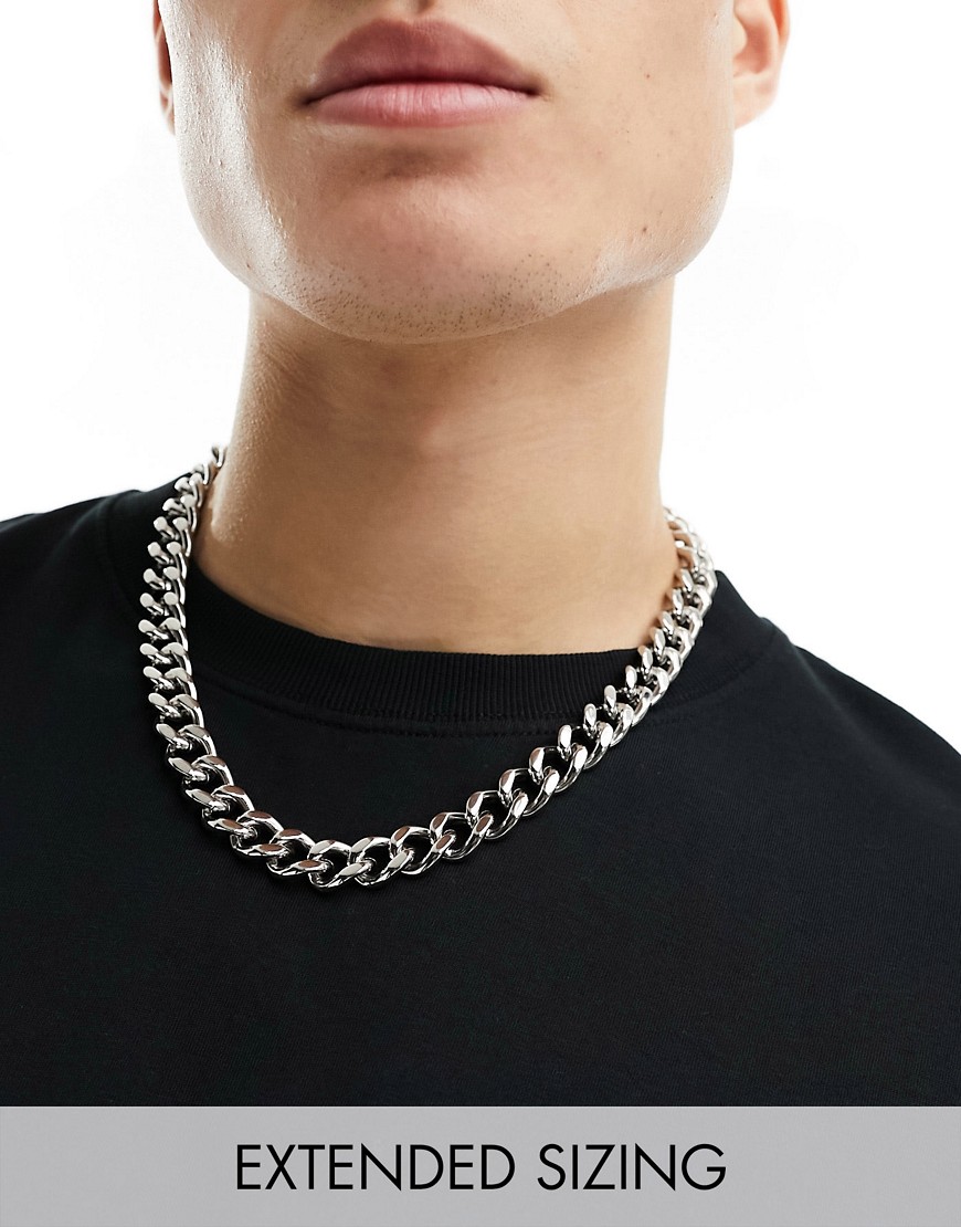 Asos Design Waterproof Stainless Steel Short Chunky 13mm Neckchain With Clasp In Silver Tone