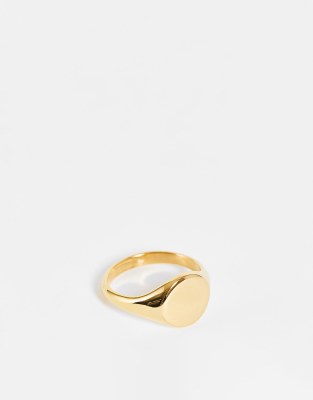 ASOS DESIGN waterproof stainless steel signet ring in gold tone  - ASOS Price Checker