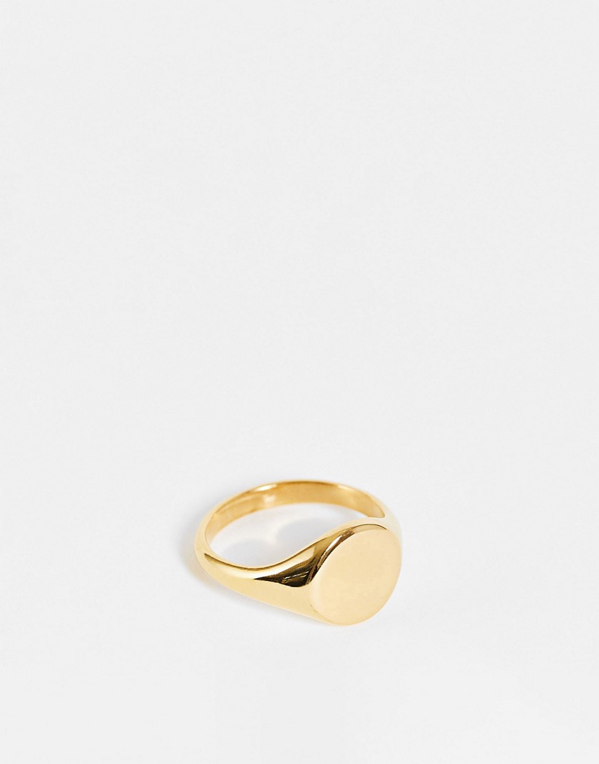 ASOS DESIGN waterproof stainless steel signet ring in gold tone