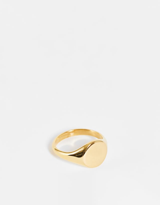 ASOS DESIGN waterproof stainless steel signet ring in gold tone