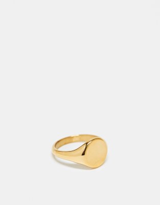  ASOS DESIGN waterproof stainless steel signet ring in gold tone