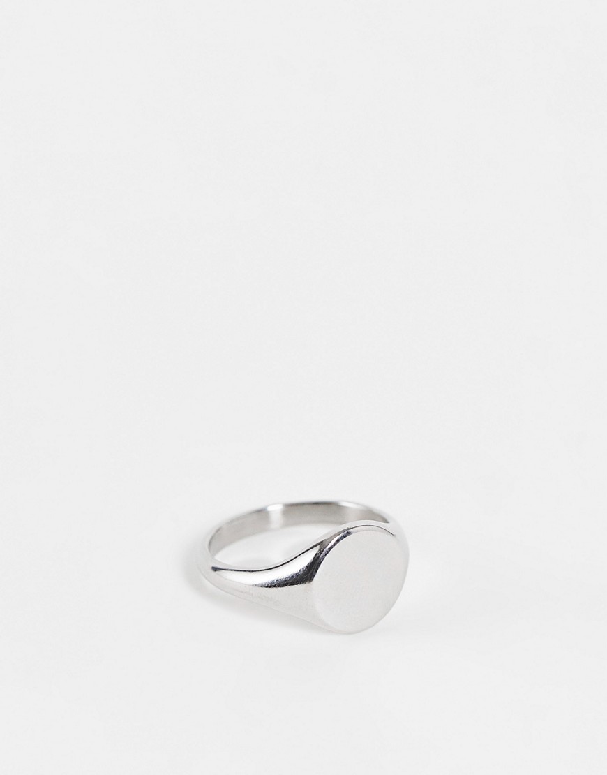 waterproof stainless steel signet ring in silver tone