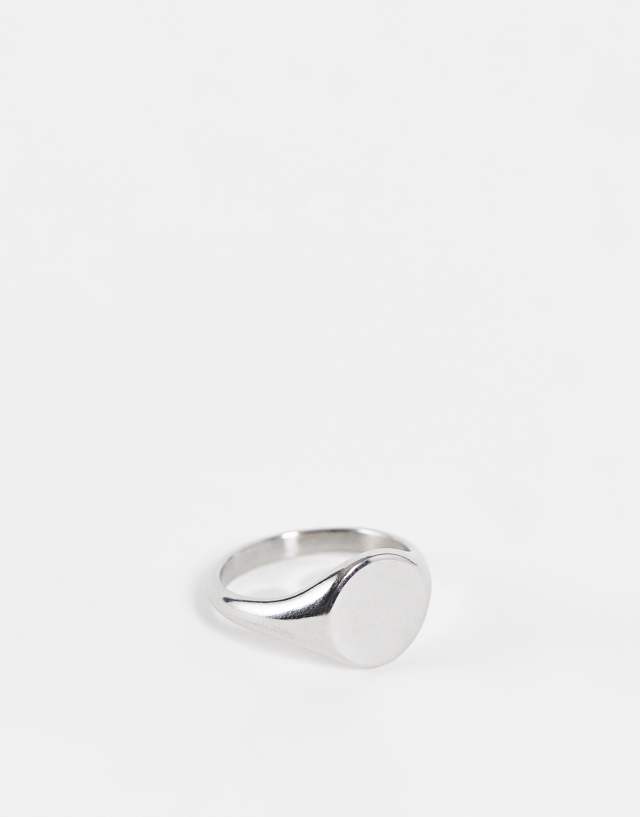 ASOS DESIGN waterproof stainless steel signet ring in silver tone