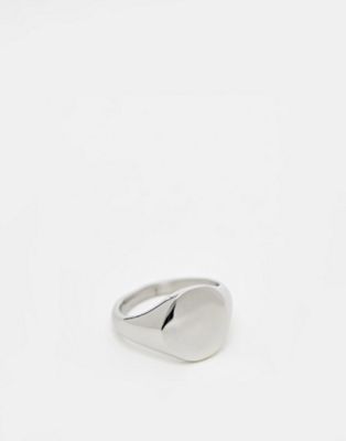 ASOS DESIGN waterproof stainless steel signet ring in silver tone
