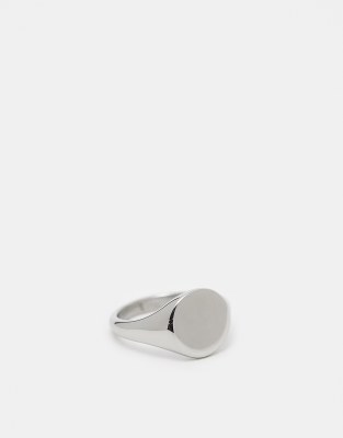 ASOS DESIGN waterproof stainless steel signet ring in silver tone