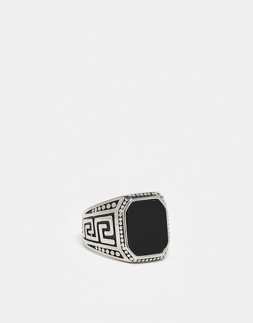  ASOS DESIGN waterproof stainless steel signet ring with black acrylic stone