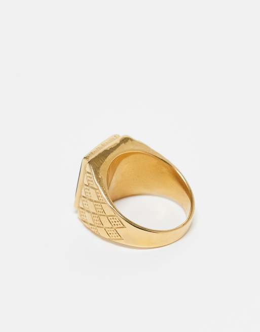 ASOS DESIGN waterproof stainless steel signet ring with black agate s in gold  , 3 of 3