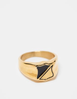 ASOS DESIGN ASOS DESIGN waterproof stainless steel signet ring with black enamel in gold tone