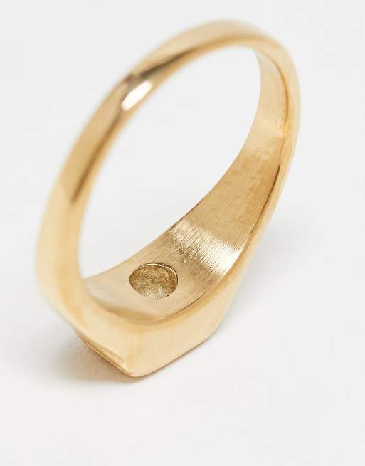ASOS DESIGN waterproof stainless steel signet ring with brushed top in gold tone, 4 of 4