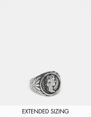 waterproof stainless steel signet ring with Caesar in burnished silver tone