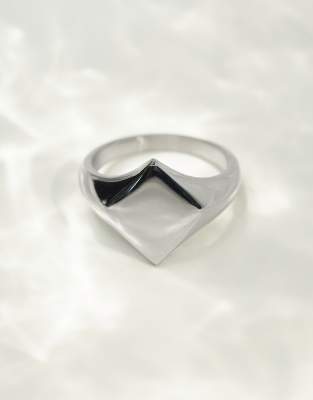 ASOS DESIGN ASOS DESIGN waterproof stainless steel signet ring with diamond design in silver tone