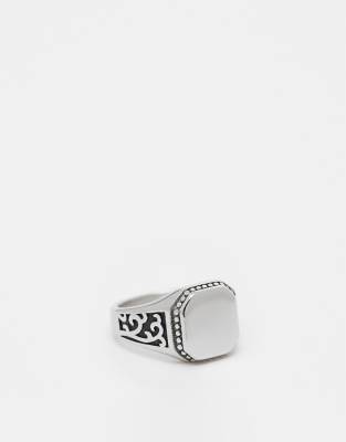 ASOS DESIGN waterproof stainless steel signet ring with embossing in ...