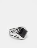 [ASOS DESIGN] ASOS DESIGN waterproof stainless steel diamond shape black stone signet ring in silver tone L SILVER