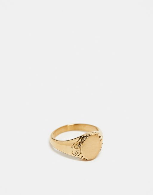  ASOS DESIGN waterproof stainless steel signet ring with outer design in gold tone