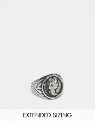ASOS DESIGN waterproof stainless steel signet ring  in burnished silver tone