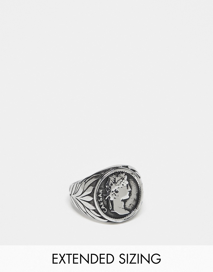 ASOS DESIGN waterproof stainless steel signet ring with St Christopher in burnished silver tone