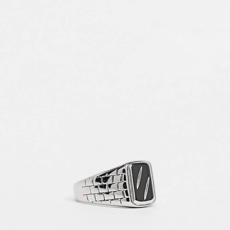 Asos Men Accessories Jewelry Rings Waterproof stainless steel signet ring with texture in tone 