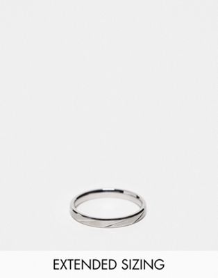 ASOS DESIGN waterproof stainless steel skinny band ring with brushed texture in silver tone