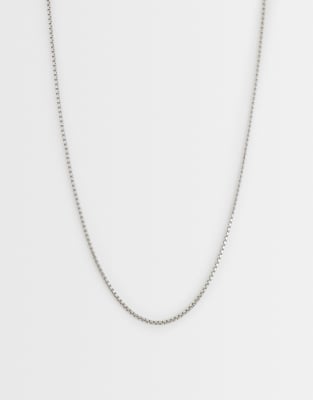Asos Design Waterproof Stainless Steel Skinny Box Chain Necklace In Metallic