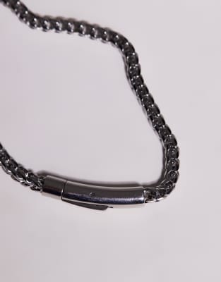Asos Design Waterproof Stainless Steel Skinny Square Chain Bracelet In Silver