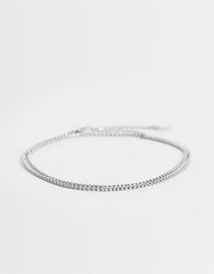 Asos Design Waterproof Stainless Steel Slim Rope Chain Bracelet In Metallic