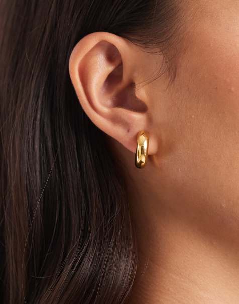 ASOS DESIGN waterproof stainless steel small chubby hoop earrings in gold tone with gift bag - view 1