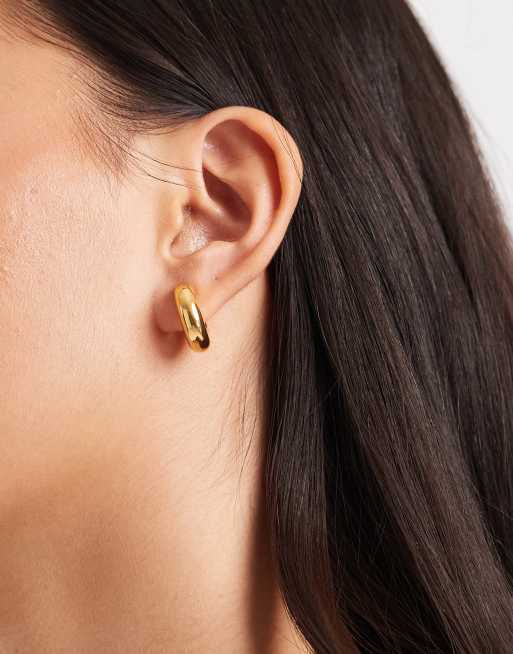 ASOS DESIGN waterproof stainless steel small chubby hoop earrings in gold tone with gift bag, 3 of 3