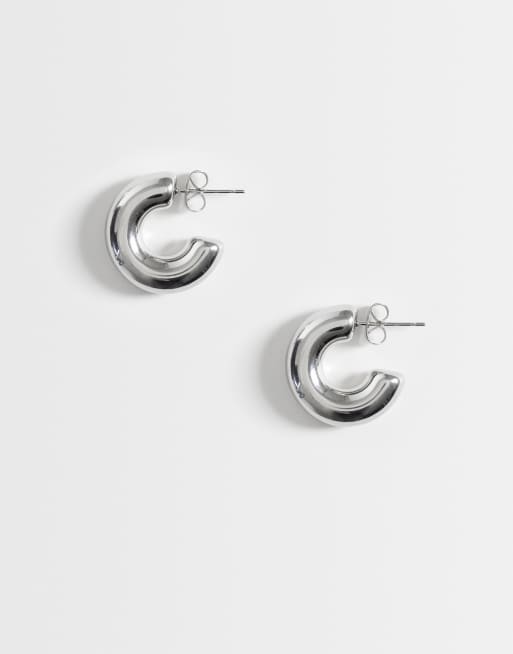 ASOS DESIGN waterproof stainless steel small chubby hoop earrings in silver tone with gift bag, 4 of 4