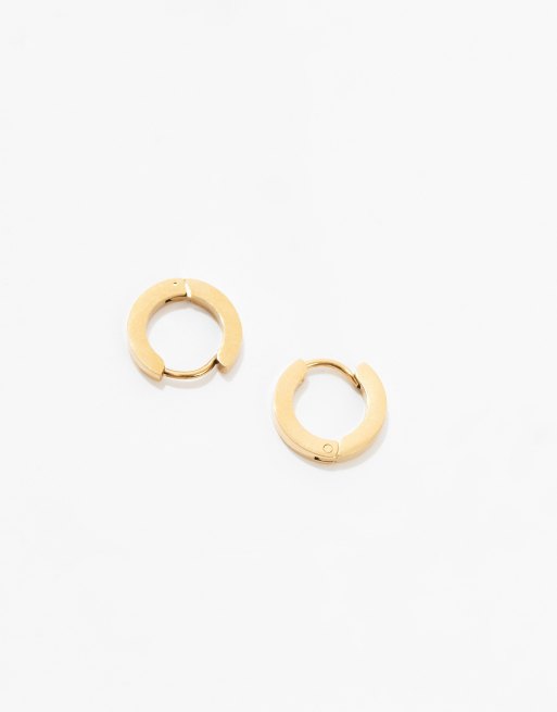 ASOS DESIGN waterproof stainless steel small hoop earrings in gold tone, 3 of 4