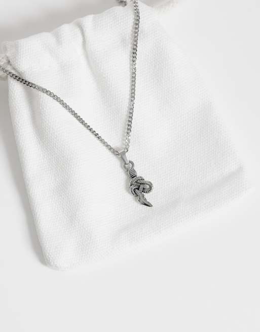ASOS DESIGN waterproof stainless steel snake pendant necklace in silver, 3 of 4