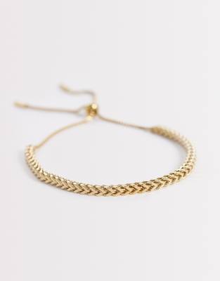 Asos Design Waterproof Stainless Steel Square Box Chain Puller Bracelet In Gold